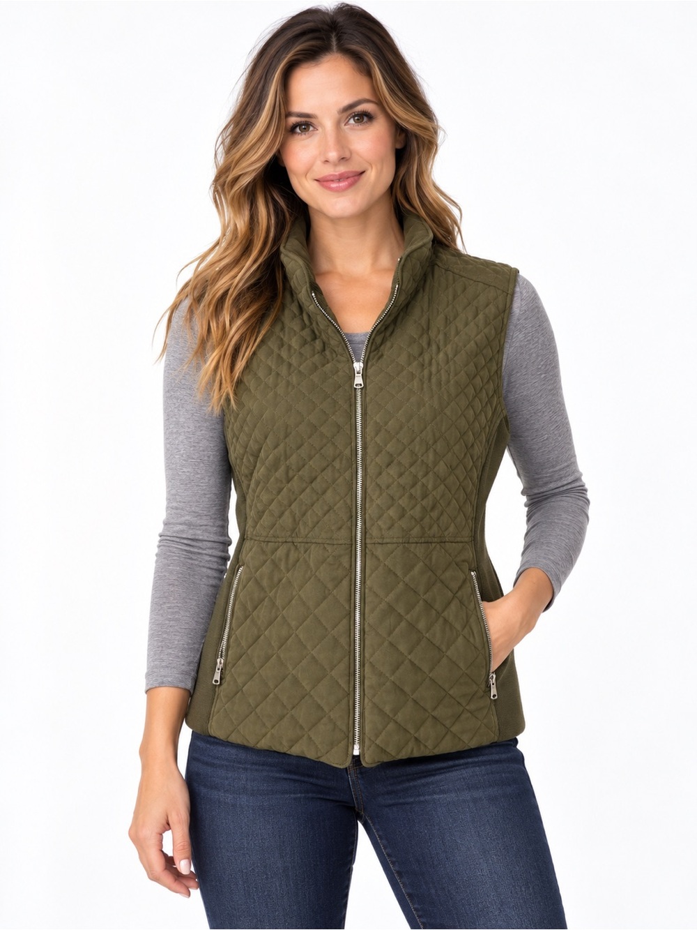Quilted Olive Sleeveless Vest Jacket